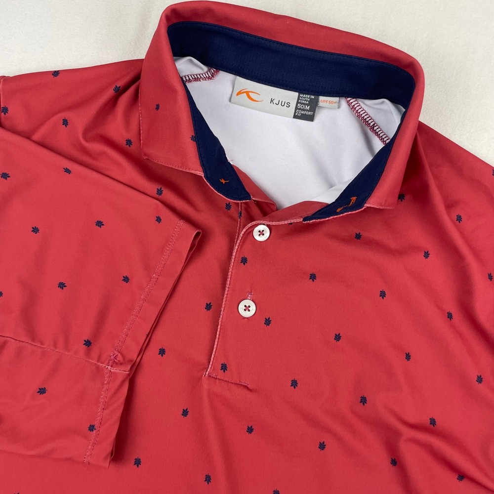 KJUS Mens Red Leaf Print Golf Polo Shirt UPF 50 Comfort Fit Size 50 M